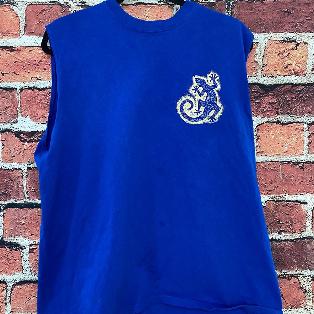 Puerto Vallarta Mexico Tank Top Men Size XL Sleeveless Shirt Gecko Print STAINS